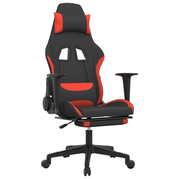 vidaXL Massage Gaming Chair with Footrest Black and Red Fabric - Image 2