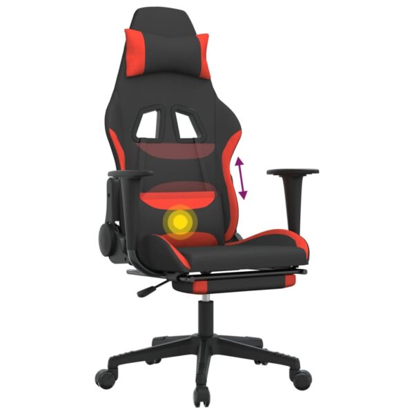 vidaXL Massage Gaming Chair with Footrest Black and Red Fabric - Image 12