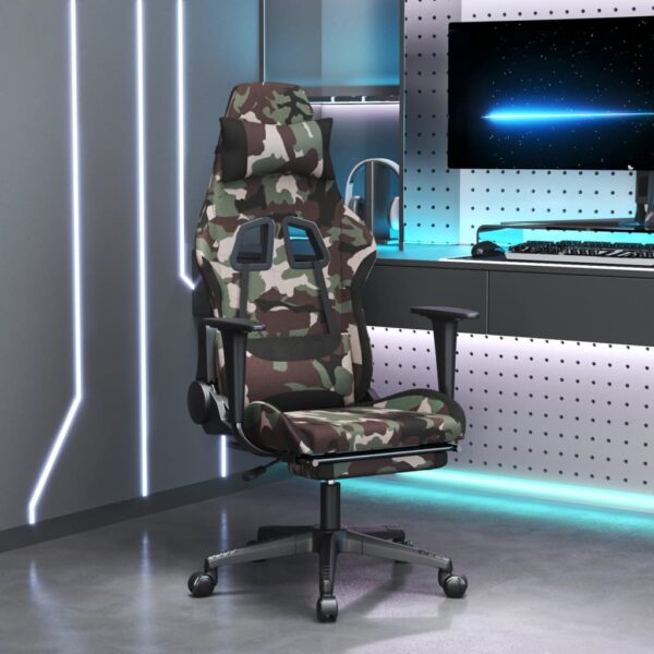 vidaXL Massage Gaming Chair with Footrest Black and Camouflage Fabric