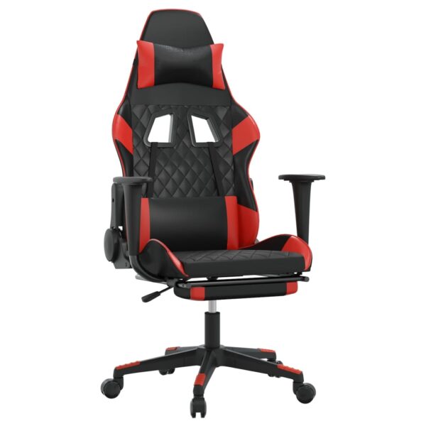 vidaXL Massage Gaming Chair with Footrest Black&Red Faux Leather - Image 2