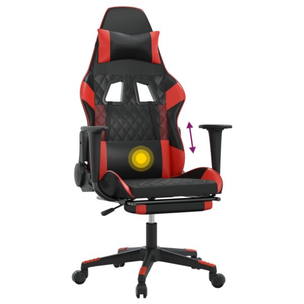 vidaXL Massage Gaming Chair with Footrest Black&Red Faux Leather - Image 8