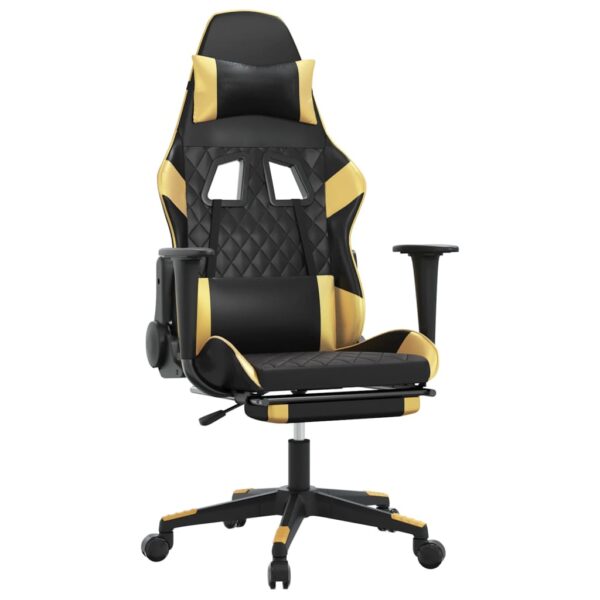 vidaXL Massage Gaming Chair with Footrest Black&Gold Faux Leather - Image 2