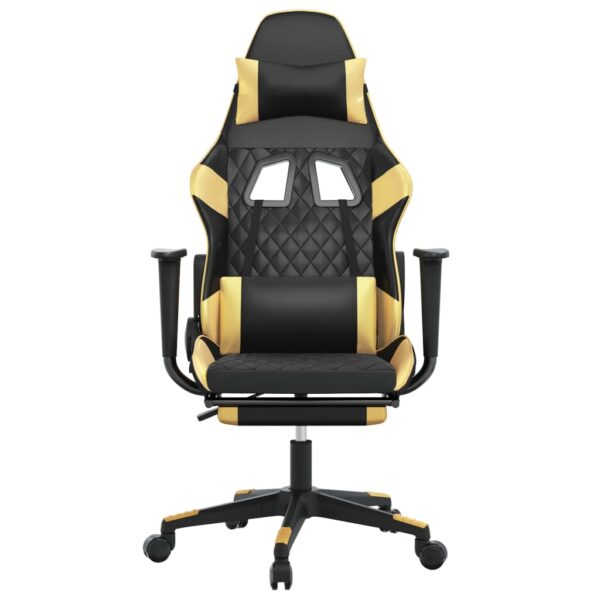 vidaXL Massage Gaming Chair with Footrest Black&Gold Faux Leather - Image 3