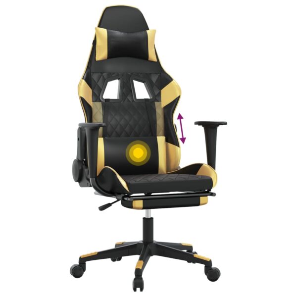 vidaXL Massage Gaming Chair with Footrest Black&Gold Faux Leather - Image 7