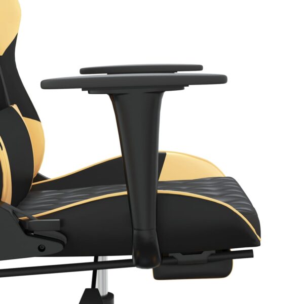 vidaXL Massage Gaming Chair with Footrest Black&Gold Faux Leather - Image 9