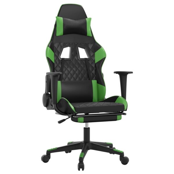 vidaXL Massage Gaming Chair with Footrest Black&Green Faux Leather - Image 2