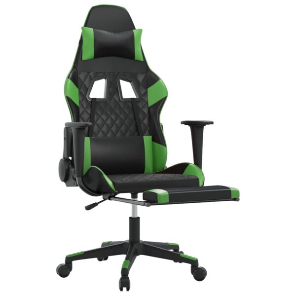 vidaXL Massage Gaming Chair with Footrest Black&Green Faux Leather - Image 3