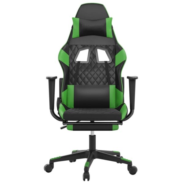 vidaXL Massage Gaming Chair with Footrest Black&Green Faux Leather - Image 4