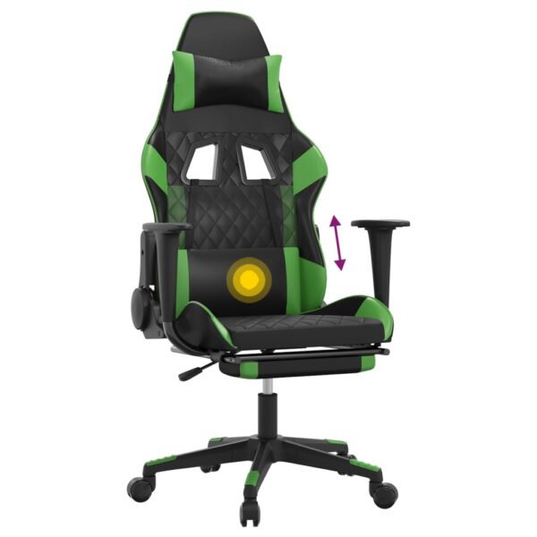 vidaXL Massage Gaming Chair with Footrest Black&Green Faux Leather - Image 8