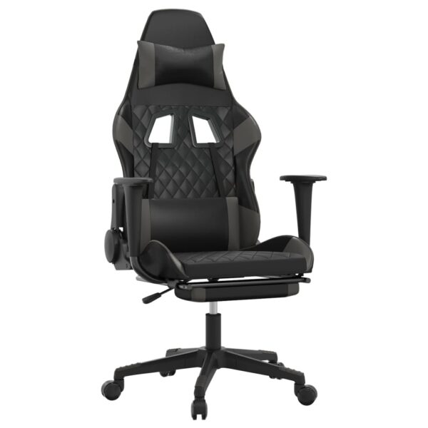 vidaXL Massage Gaming Chair with Footrest Black&Gray Faux Leather - Image 2