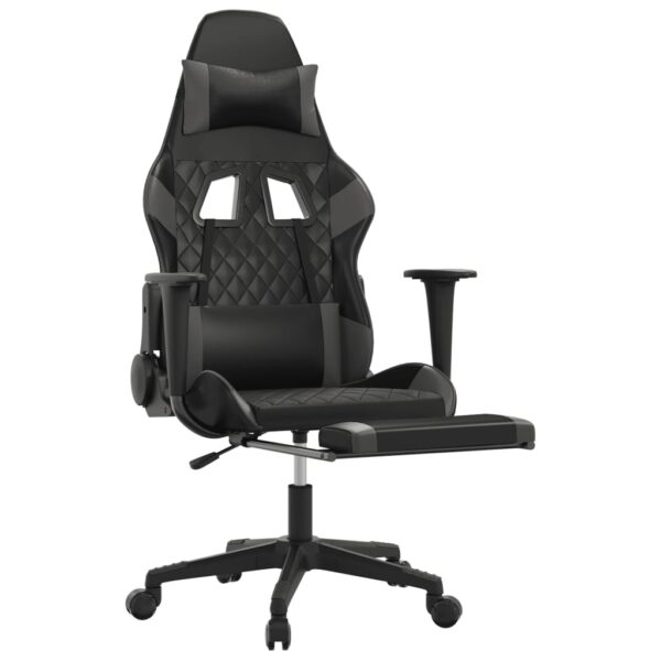 vidaXL Massage Gaming Chair with Footrest Black&Gray Faux Leather - Image 3