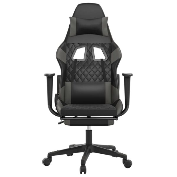 vidaXL Massage Gaming Chair with Footrest Black&Gray Faux Leather - Image 4