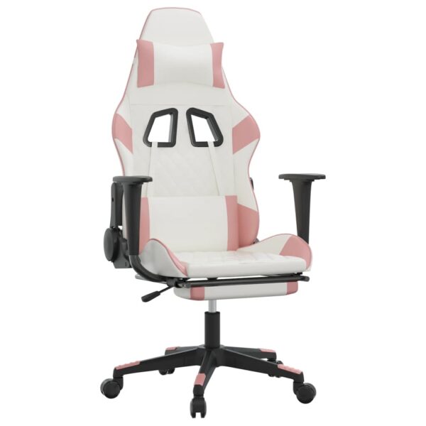 vidaXL Massage Gaming Chair with Footrest White&Pink Faux Leather - Image 2