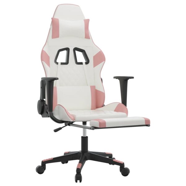 vidaXL Massage Gaming Chair with Footrest White&Pink Faux Leather - Image 3