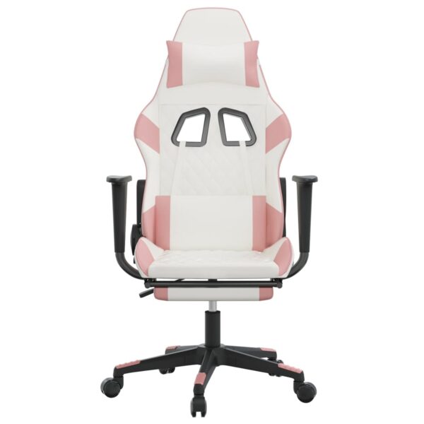 vidaXL Massage Gaming Chair with Footrest White&Pink Faux Leather - Image 4