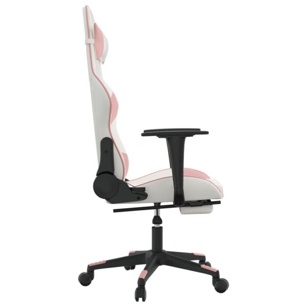 vidaXL Massage Gaming Chair with Footrest White&Pink Faux Leather - Image 5