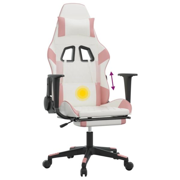 vidaXL Massage Gaming Chair with Footrest White&Pink Faux Leather - Image 8