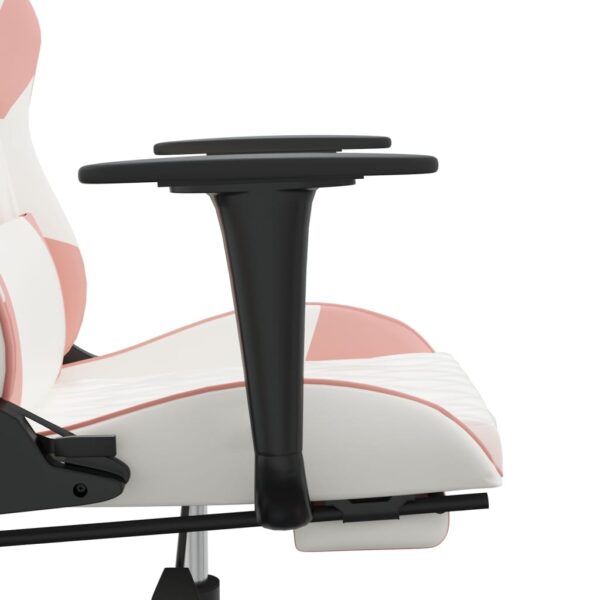 vidaXL Massage Gaming Chair with Footrest White&Pink Faux Leather - Image 10