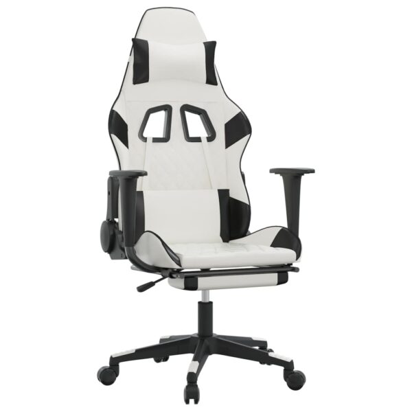 vidaXL Massage Gaming Chair with Footrest White&Black Faux Leather - Image 2