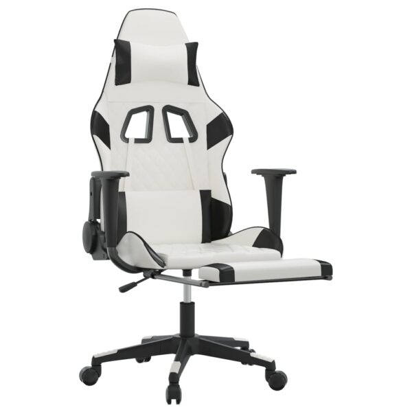 vidaXL Massage Gaming Chair with Footrest White&Black Faux Leather - Image 3