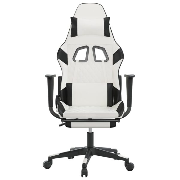 vidaXL Massage Gaming Chair with Footrest White&Black Faux Leather - Image 4