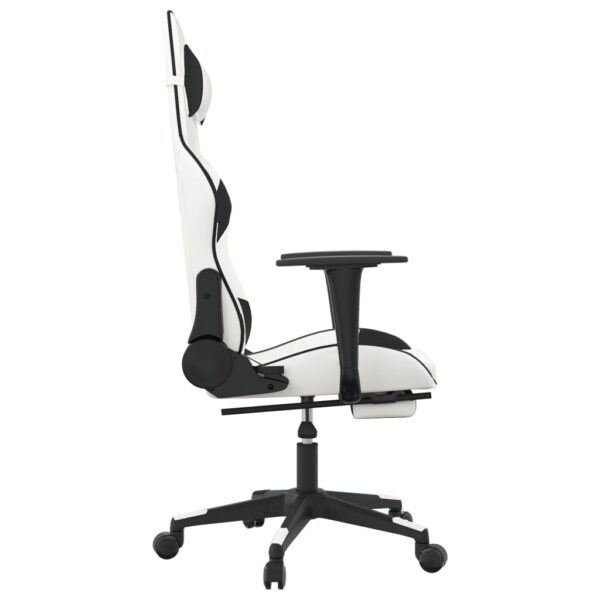 vidaXL Massage Gaming Chair with Footrest White&Black Faux Leather - Image 5