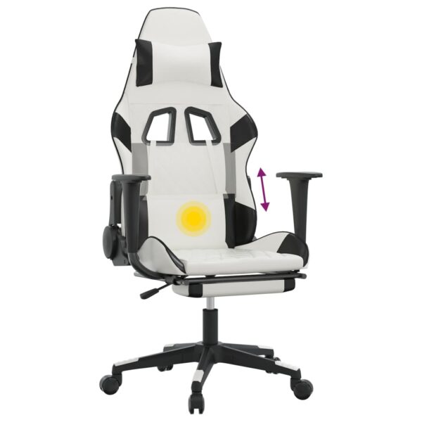 vidaXL Massage Gaming Chair with Footrest White&Black Faux Leather - Image 8