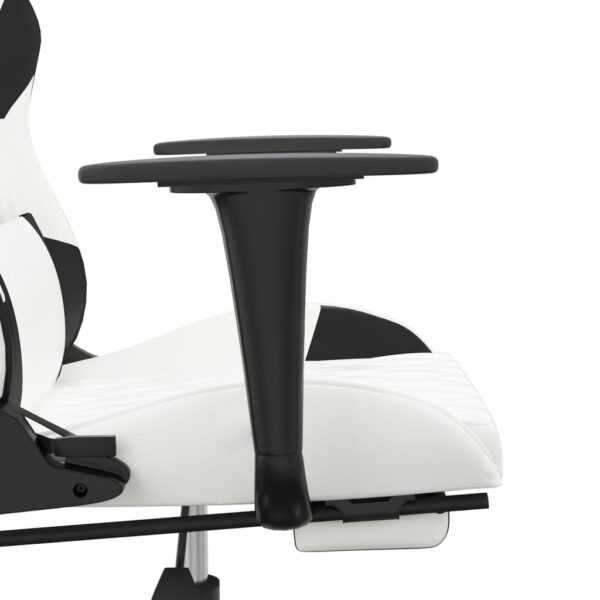 vidaXL Massage Gaming Chair with Footrest White&Black Faux Leather - Image 10