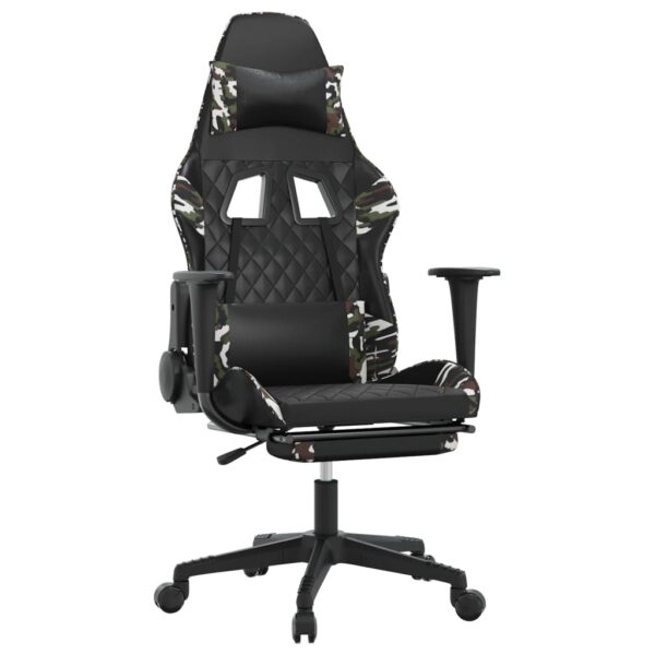 vidaXL Massage Gaming Chair with Footrest Black&Camouflage Faux Leather - Image 2