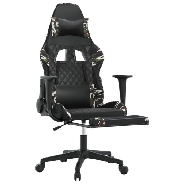 vidaXL Massage Gaming Chair with Footrest Black&Camouflage Faux Leather - Image 3