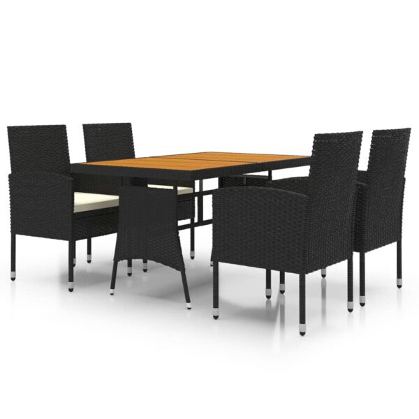 vidaXL 5 Piece Patio Dining Set Poly Rattan Black - Image 2