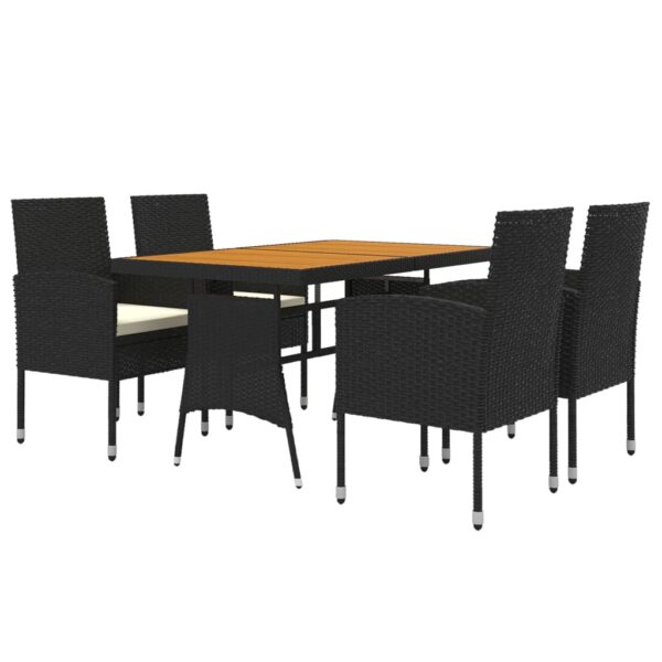 vidaXL 5 Piece Patio Dining Set Poly Rattan Black - Image 3