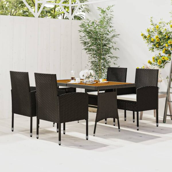 vidaXL 5 Piece Patio Dining Set Poly Rattan Black