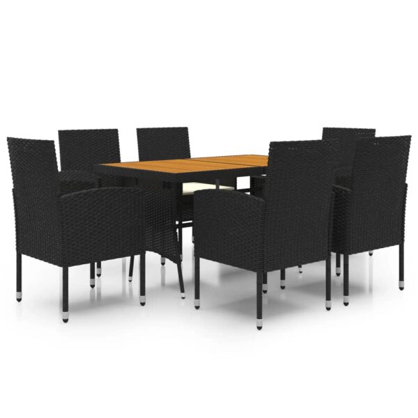 vidaXL 7 Piece Patio Dining Set Poly Rattan Black - Image 2