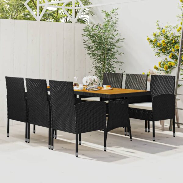 vidaXL 7 Piece Patio Dining Set Poly Rattan Black