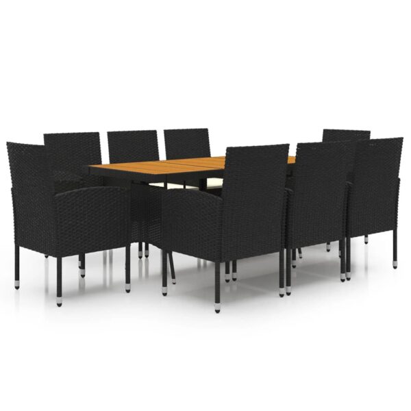 vidaXL 9 Piece Patio Dining Set Poly Rattan Black - Image 2