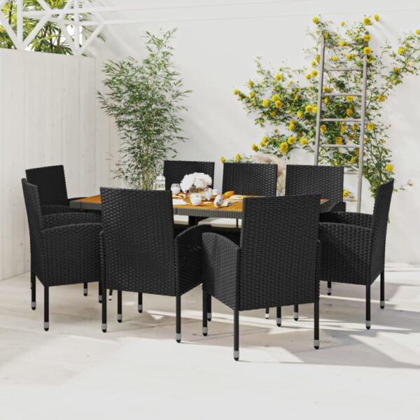 vidaXL 9 Piece Patio Dining Set Poly Rattan Black