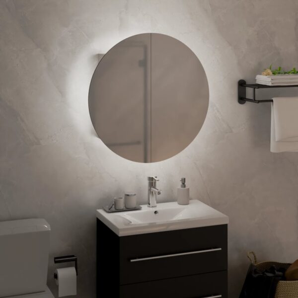 vidaXL Bathroom Cabinet with Round Mirror&LED White 15.7"x15.7"x6.9" - Image 3