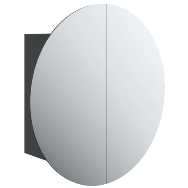 vidaXL Bathroom Cabinet with Round Mirror&LED Black 15.7"x15.7"x6.9" - Image 2