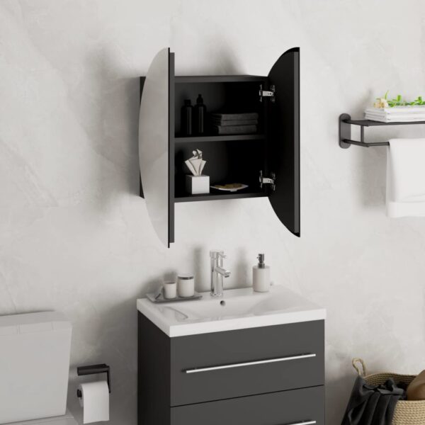 vidaXL Bathroom Cabinet with Round Mirror&LED Black 15.7"x15.7"x6.9" - Image 4