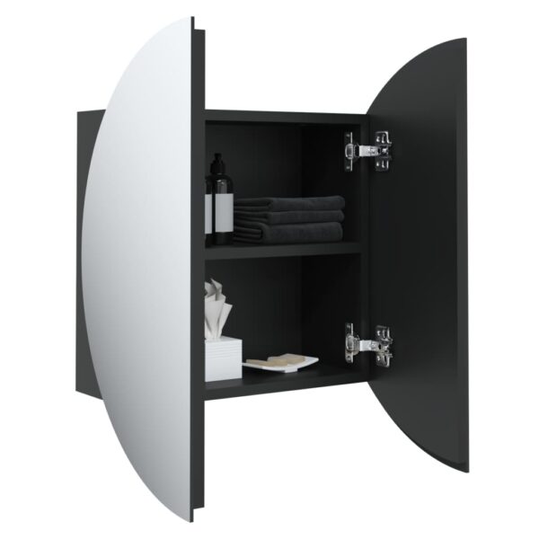 vidaXL Bathroom Cabinet with Round Mirror&LED Black 15.7"x15.7"x6.9" - Image 5