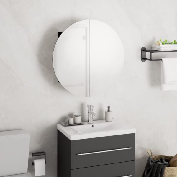 vidaXL Bathroom Cabinet with Round Mirror&LED Black 15.7"x15.7"x6.9"