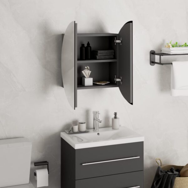 vidaXL Bathroom Cabinet with Round Mirror&LED Gray 15.7"x15.7"x6.9" - Image 4