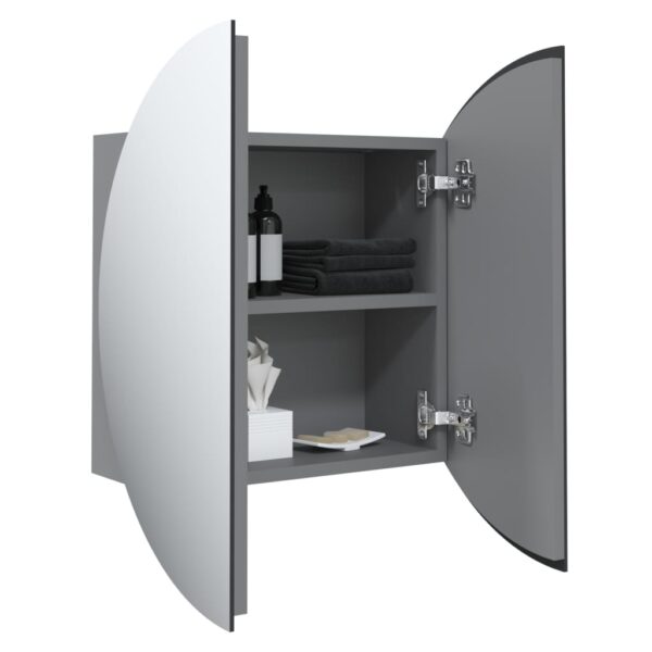 vidaXL Bathroom Cabinet with Round Mirror&LED Gray 15.7"x15.7"x6.9" - Image 5