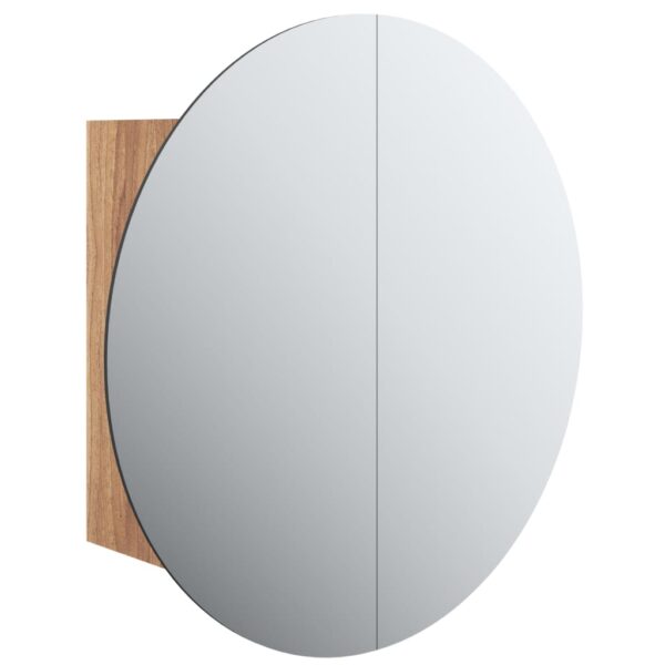 vidaXL Bathroom Cabinet with Round Mirror&LED Oak 15.7"x15.7"x6.9" - Image 2