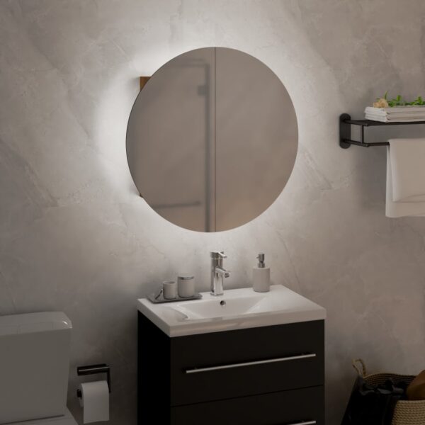 vidaXL Bathroom Cabinet with Round Mirror&LED Oak 15.7"x15.7"x6.9" - Image 3