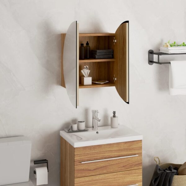 vidaXL Bathroom Cabinet with Round Mirror&LED Oak 15.7"x15.7"x6.9" - Image 4