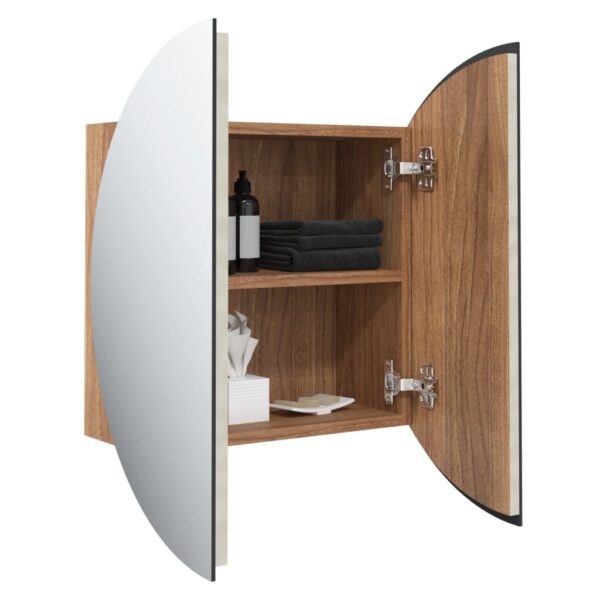 vidaXL Bathroom Cabinet with Round Mirror&LED Oak 15.7"x15.7"x6.9" - Image 5