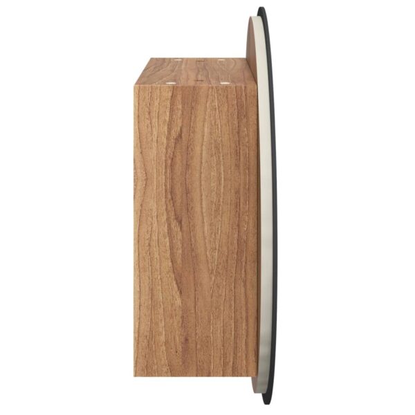 vidaXL Bathroom Cabinet with Round Mirror&LED Oak 15.7"x15.7"x6.9" - Image 7