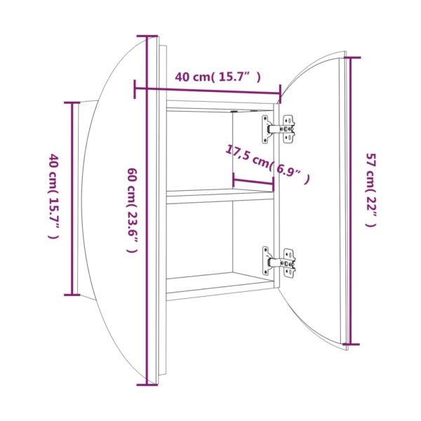 vidaXL Bathroom Cabinet with Round Mirror&LED Oak 15.7"x15.7"x6.9" - Image 8